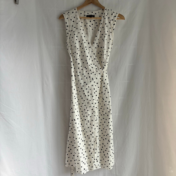 BANANA REPUBLIC Dresses & Skirts - *SOLD E* Banana Republic White Black Polka Dot Linen Wrap Midi Dress Size 4